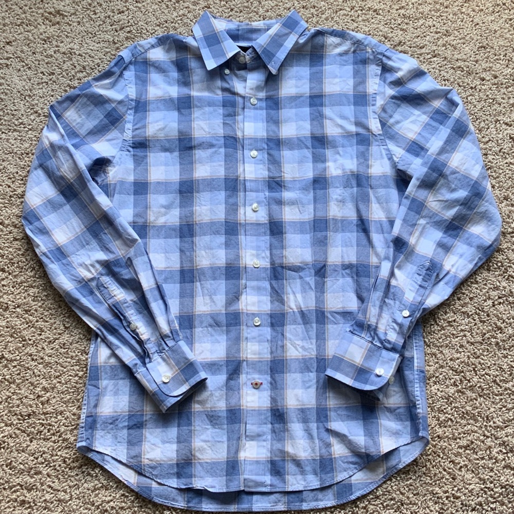 Tommy Hilfiger Light Blue Checkered Men's Button Down Shirt, Size Medium